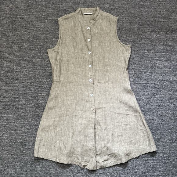 Bryn Walker Dress Women Medium Beige Linen Button Front Shirt Sleeveless Beach - Picture 1 of 12